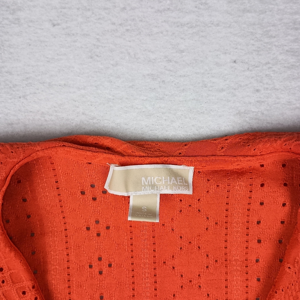 Michael Kors Eyelet Ruffle Blouse In Tangerine Size Small - Picture 3 of 4
